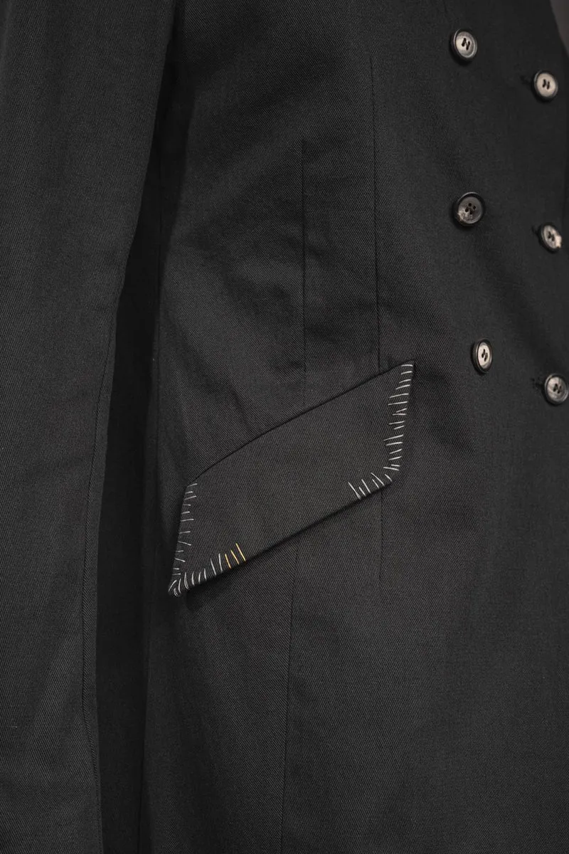 eigensinnig wien | Ylajali | Designer Doppelreiher Mantel für Damen aus schwarzer Baumwolle