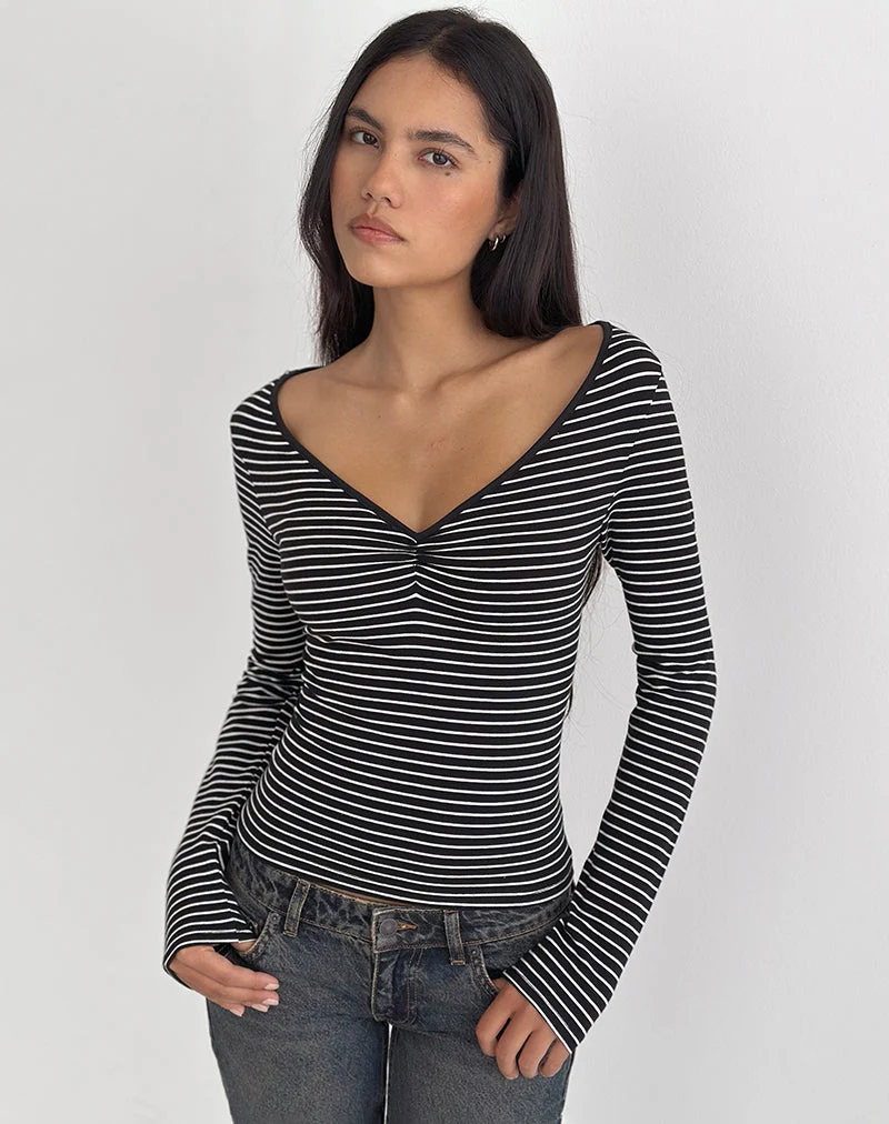 Subita Langarm-Oberteil aus gestreiftem Jersey in Schwarz und Weiß