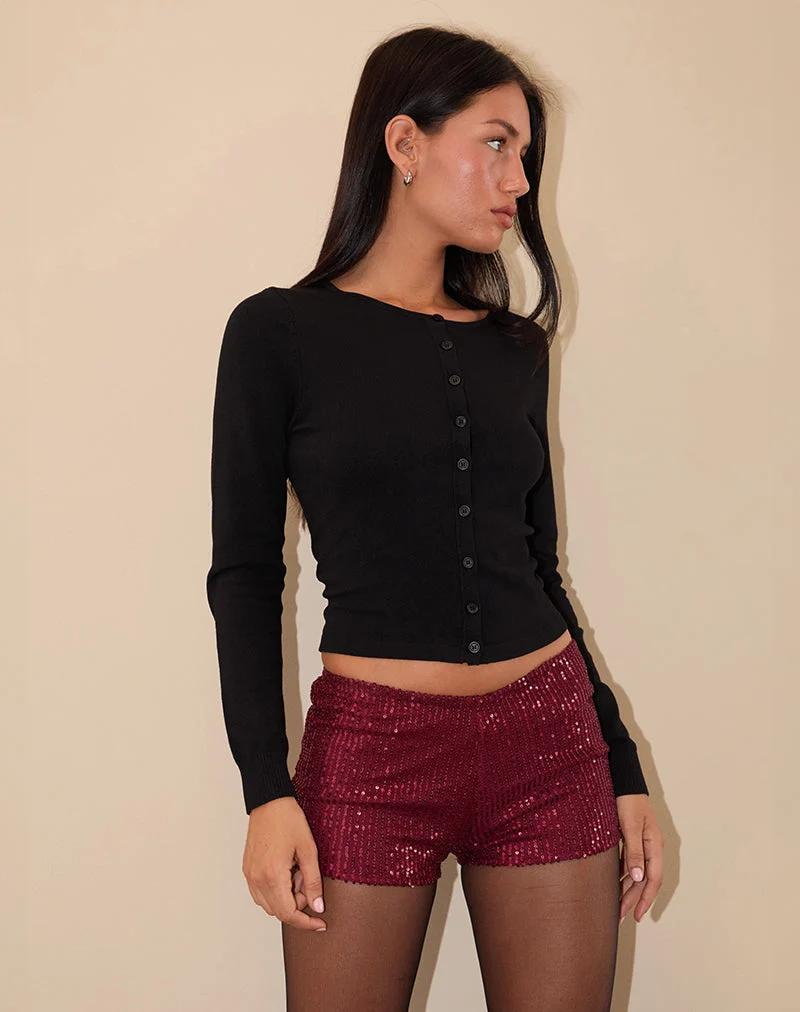 Erna Micro Shorts aus Drape Mini Pailletten Maroon