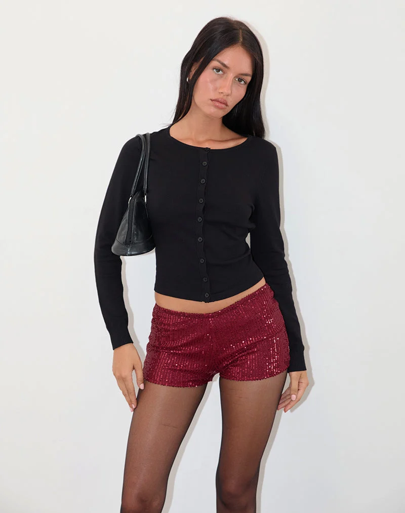 Erna Micro Shorts aus Drape Mini Pailletten Maroon