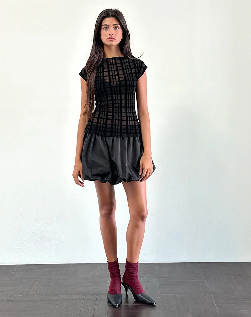 Nova Top aus tonalem Karoflock Schwarz