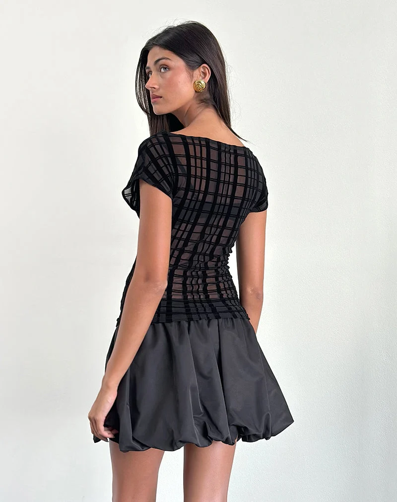 Nova Top aus tonalem Karoflock Schwarz