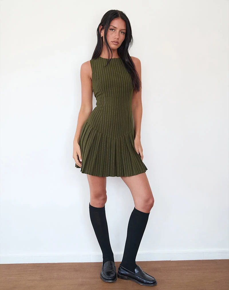 Semasa Minikleid in Khaki mit Nadelstreifen