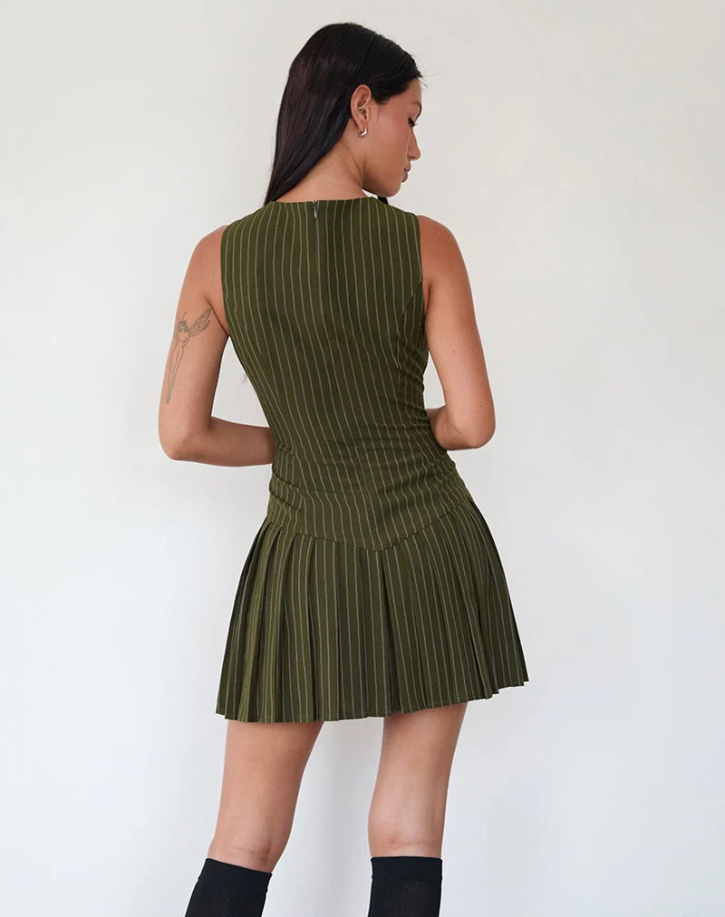 Semasa Minikleid in Khaki mit Nadelstreifen