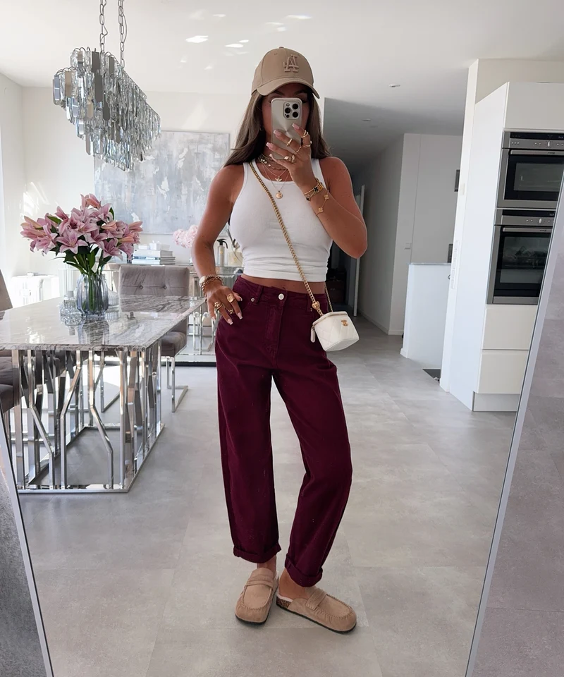Stretch Mom Jeans Peppi Bordeaux