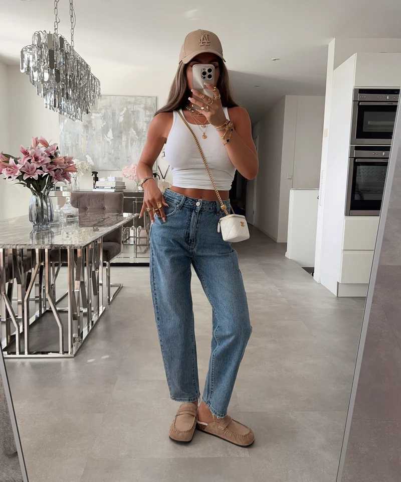 Stretch Mom Jeans Xaya Blau