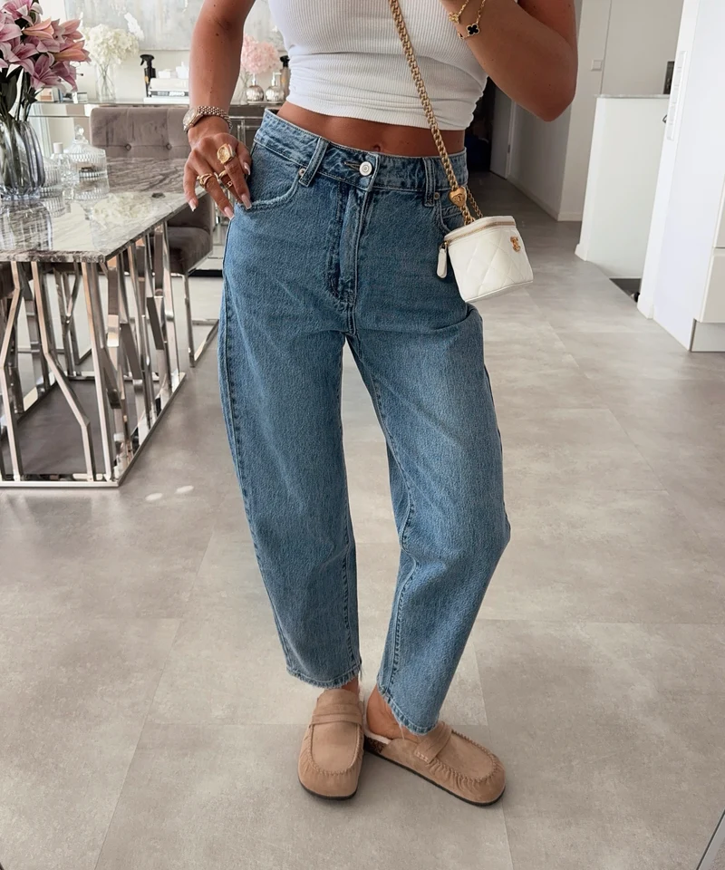 Stretch Mom Jeans Xaya Blau