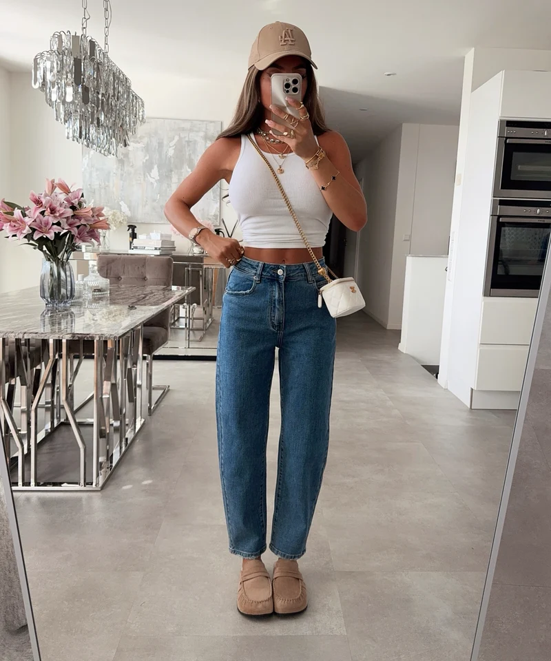 Stretch Mom Jeans Xaya Dunkelblau
