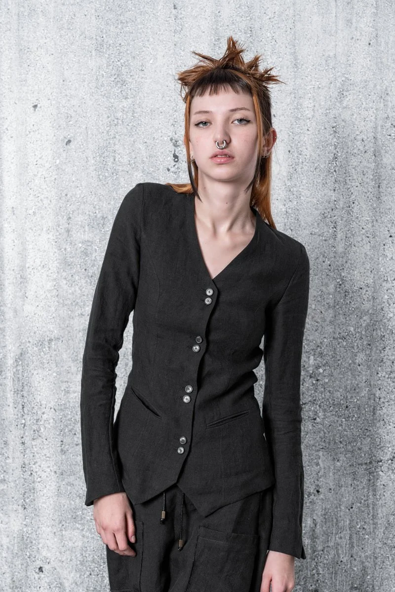 eigensinnig wien | Ada | Schwarze Blusenjacke für Damen aus Leinen