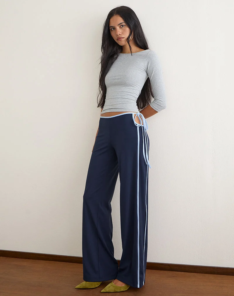Evander-Hose in Marineblau mit hellblauem Streifen