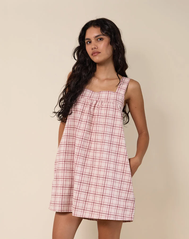 Sanlia Minikleid in Basic Schottenkaro Rosa