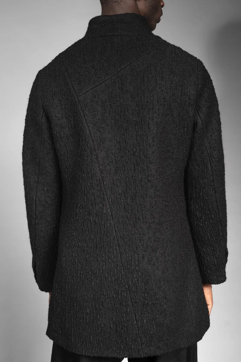 eigensinnig wien | Barnabas | Schwarzer Designer Herren Stehkragen-Wintermantel aus japanischer Wolle