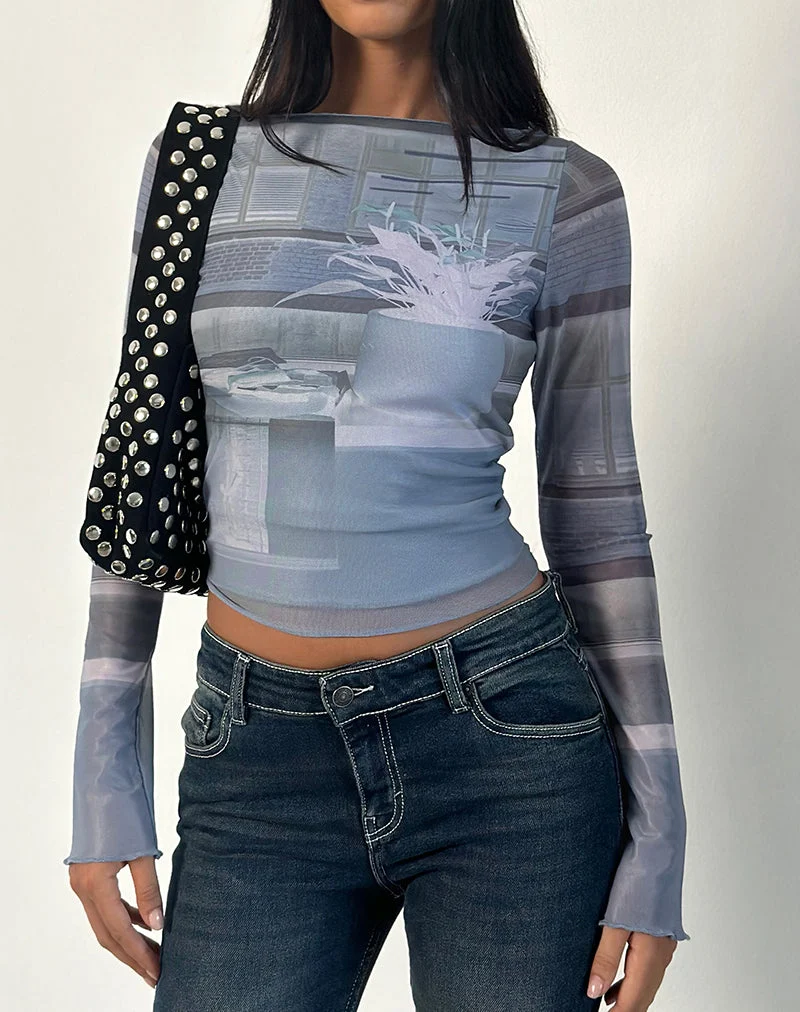 Armali Langarm-Top in Parlour Print Blau