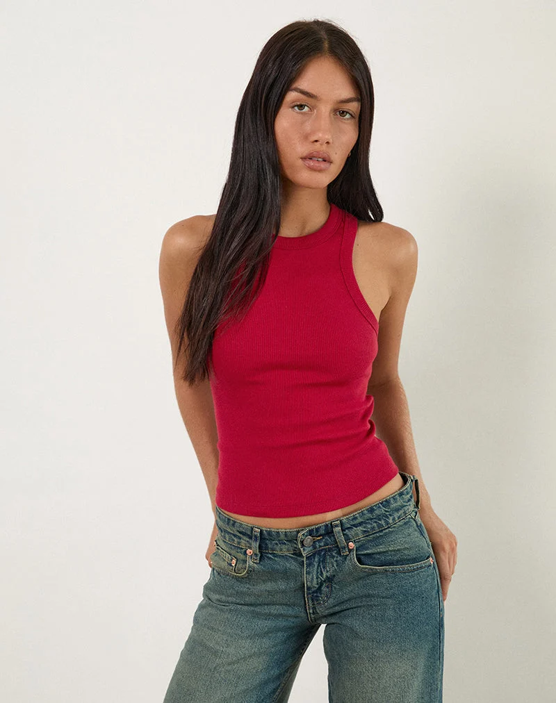 Cariter Racer Vest Top aus geripptem Adrenalin Rot