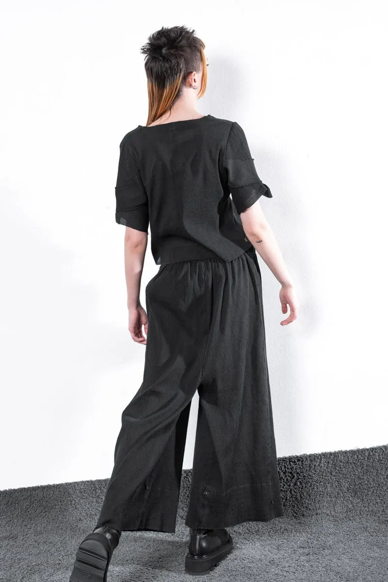 eigensinnig wien | Psyche | Damen Designer Seiden Crop-Top in Schwarz