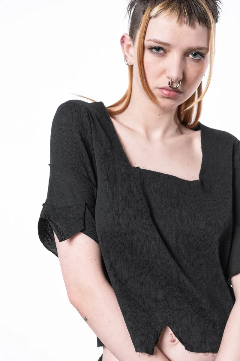 eigensinnig wien | Psyche | Damen Designer Seiden Crop-Top in Schwarz