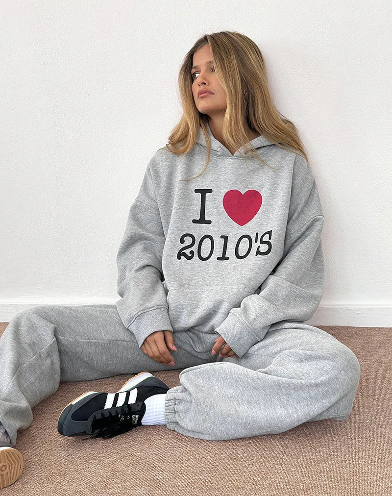 Übergroßer Kapuzenpullover in Grau meliert mit I Love 2010's Print
