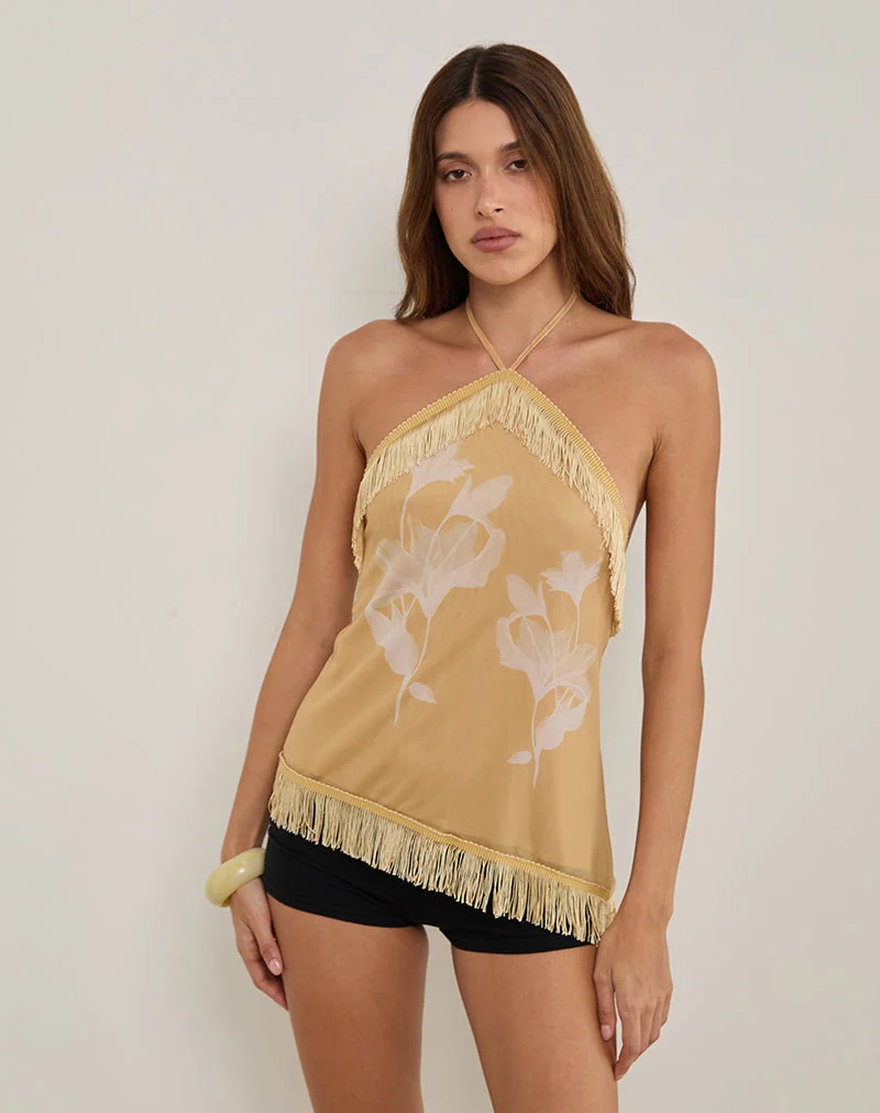 Howard Halter Fransen Top in Blume Gelb Weiß