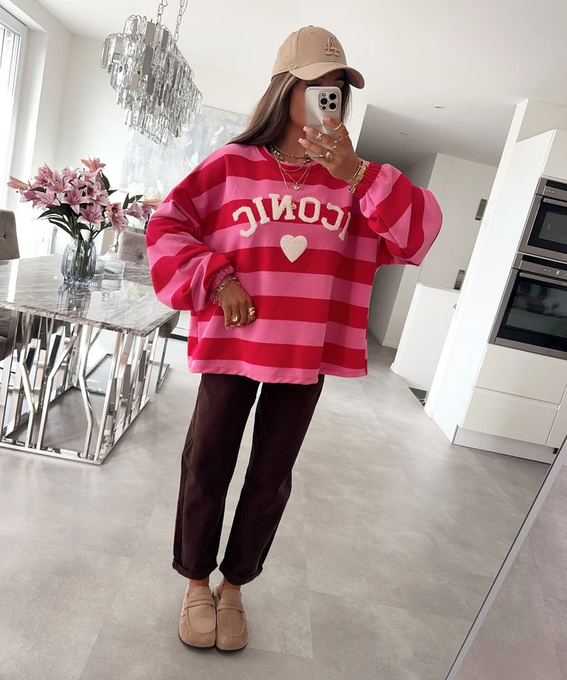 Streifen Pullover Iconic Rot Pink