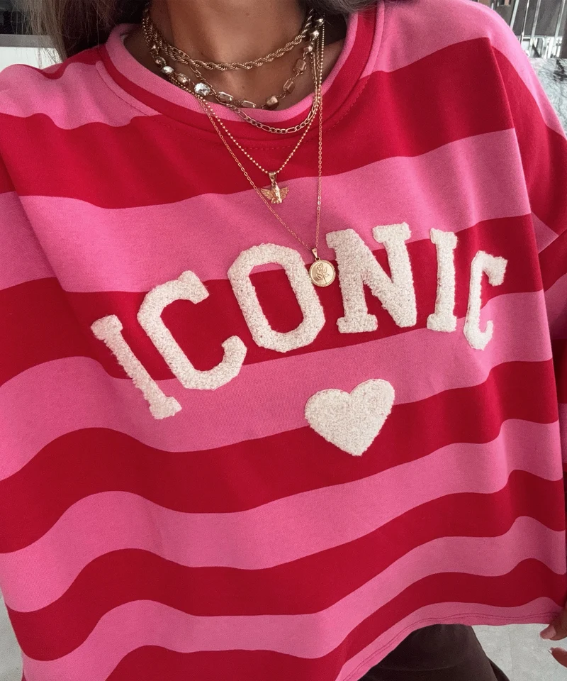 Streifen Pullover Iconic Rot Pink