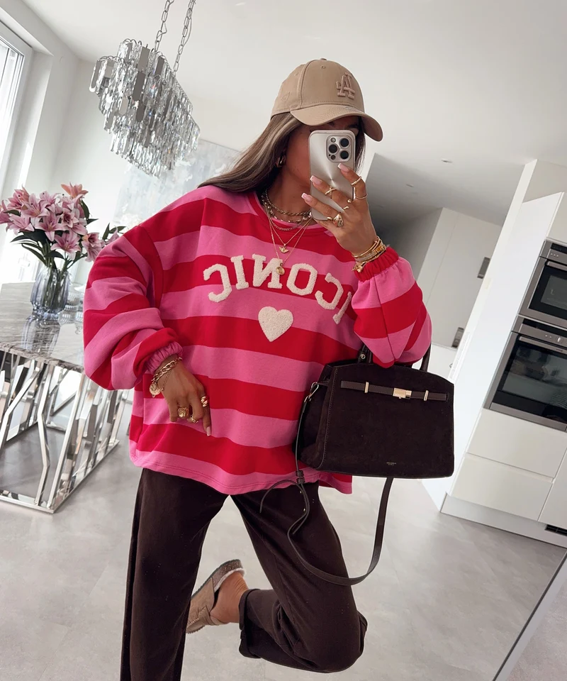 Streifen Pullover Iconic Rot Pink