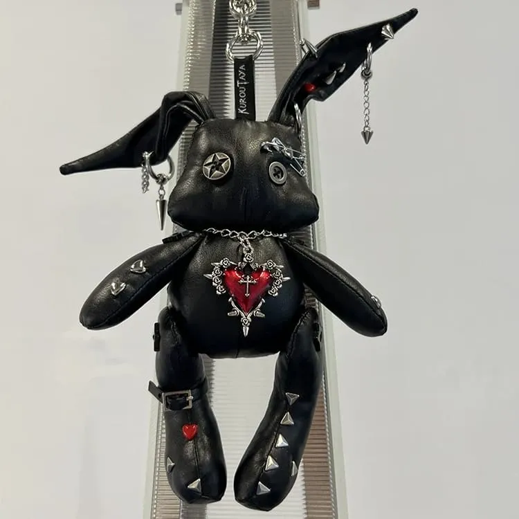 Unisex Punk Nieten Herz-Hasen-Taschenanhänger