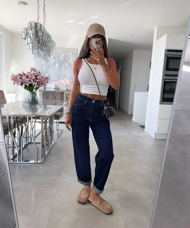 Stretch Mom Jeans Peppi Dunkelblau