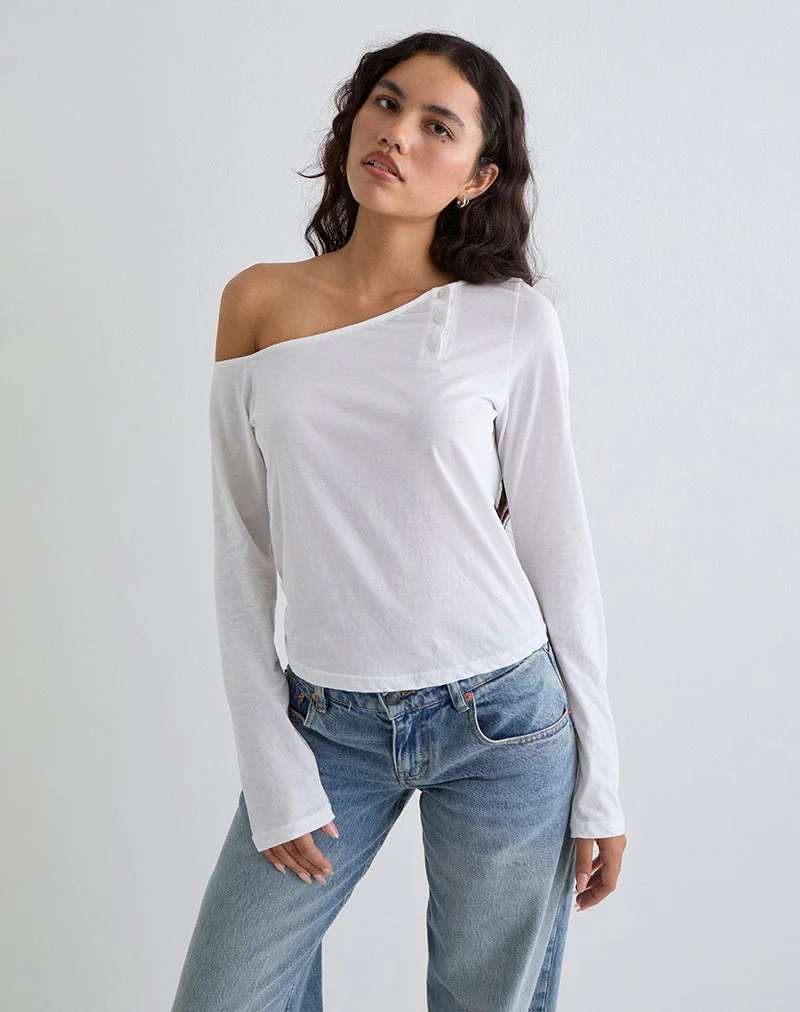 Tole Asymmetrisches Oberteil mit Knopfleiste aus Tissue-Jersey Elfenbein