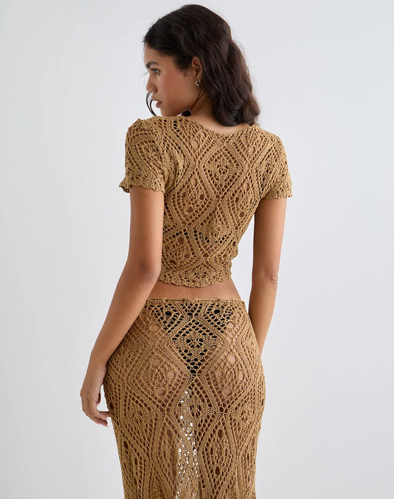 Mirea Grown On Sleeve Shrug Top in Crochet Camel