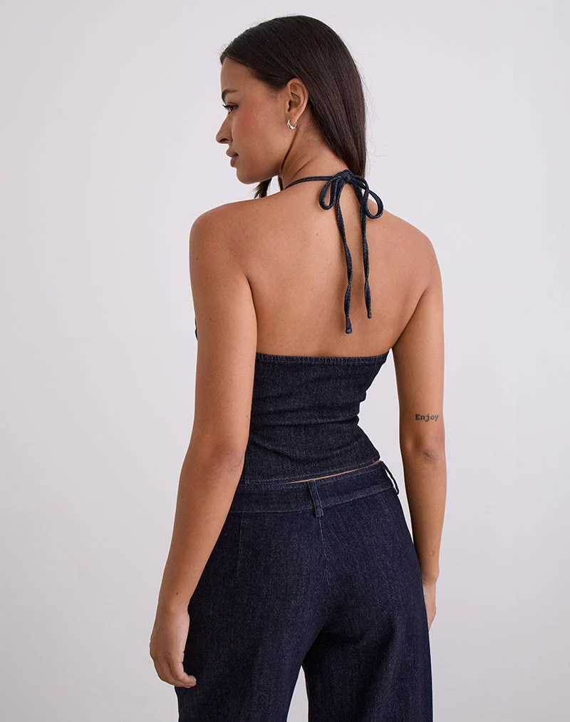 Caira Chambray-Träger-Oberteil in Indigo
