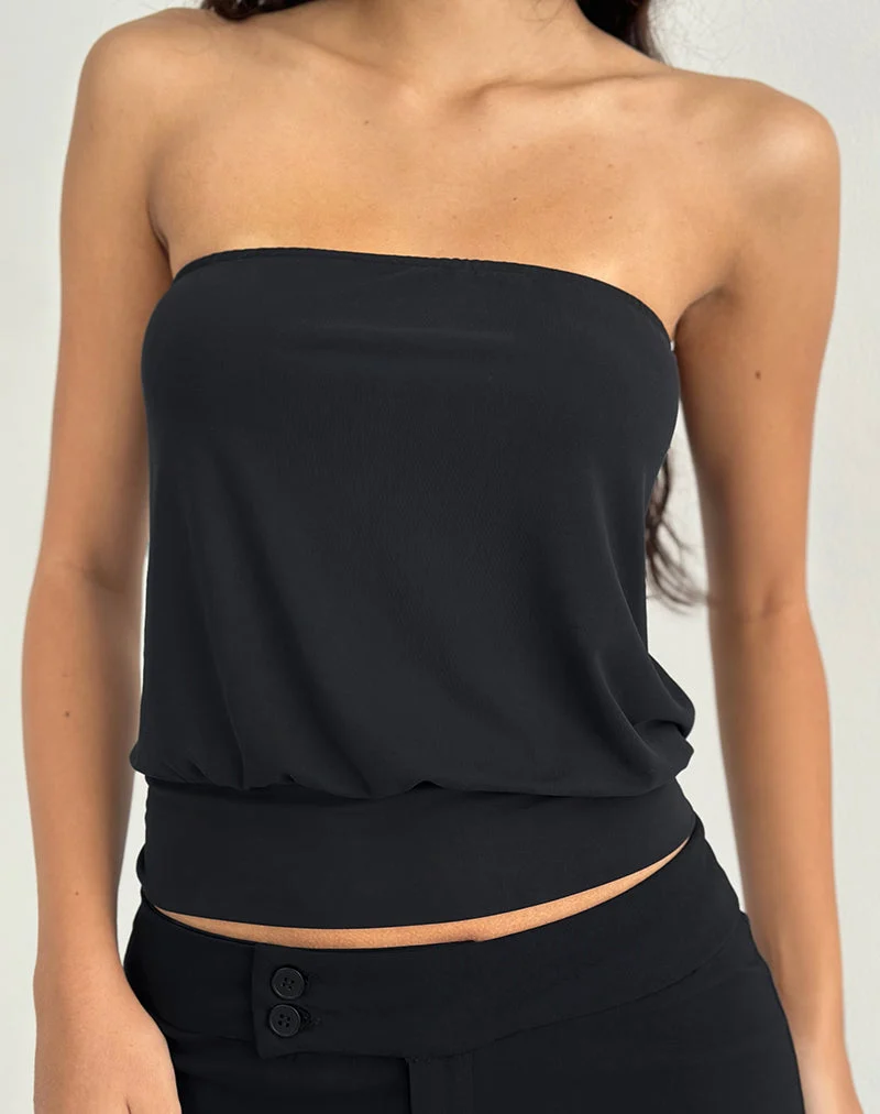 Leocadia Bandeau-Top aus Cupro Schwarz