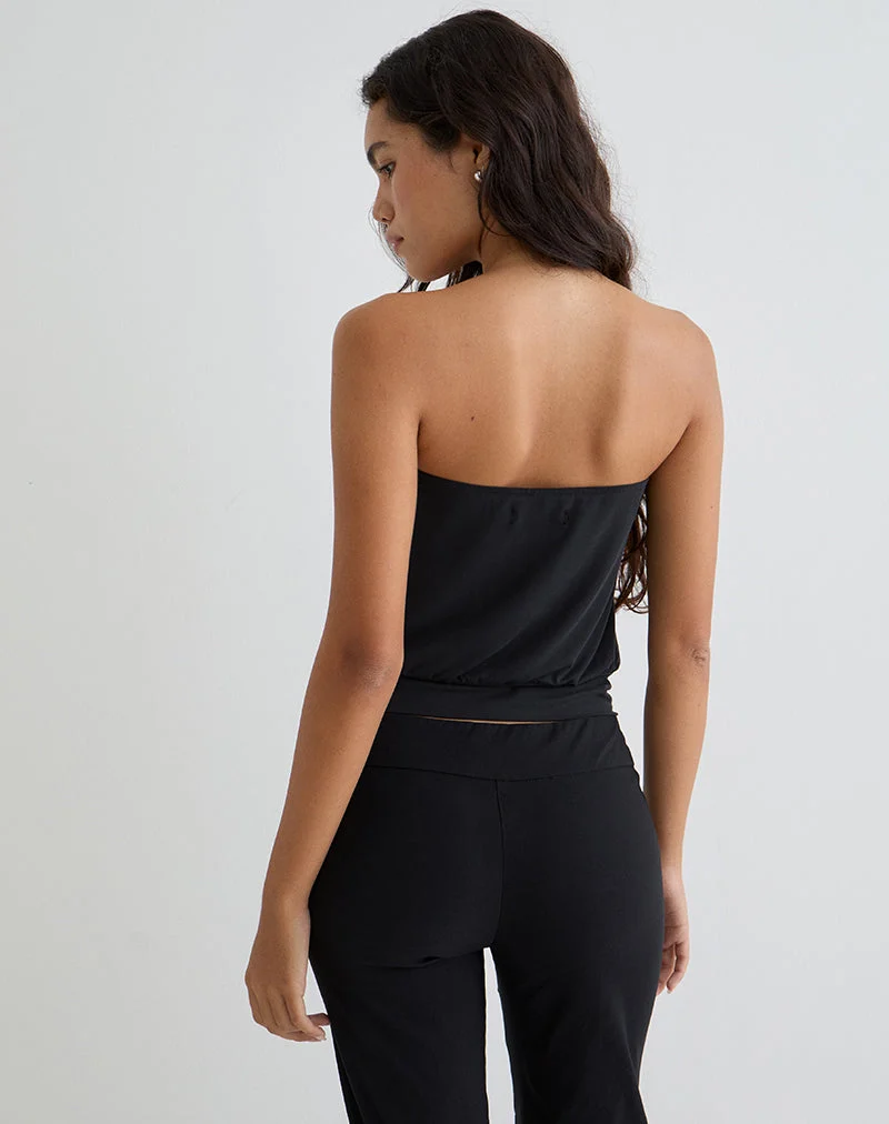 Leocadia Bandeau-Top aus Cupro Schwarz