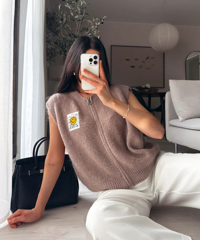 Zip Weste Smiley Naia Taupe