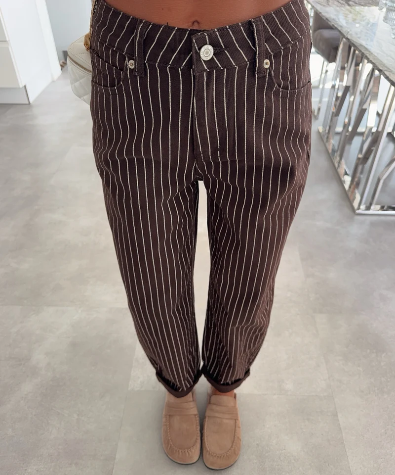 Stretch Mom Jeans Nadira Stripes Braun