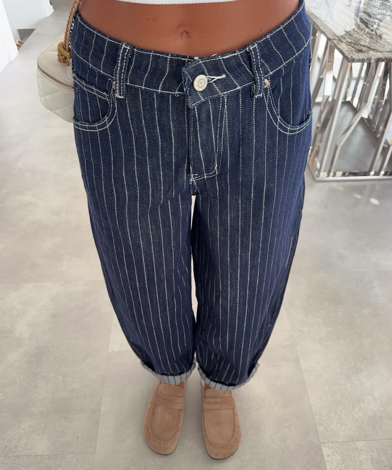 Stretch Balloon Jeans Riona Stripes Dunkelblau