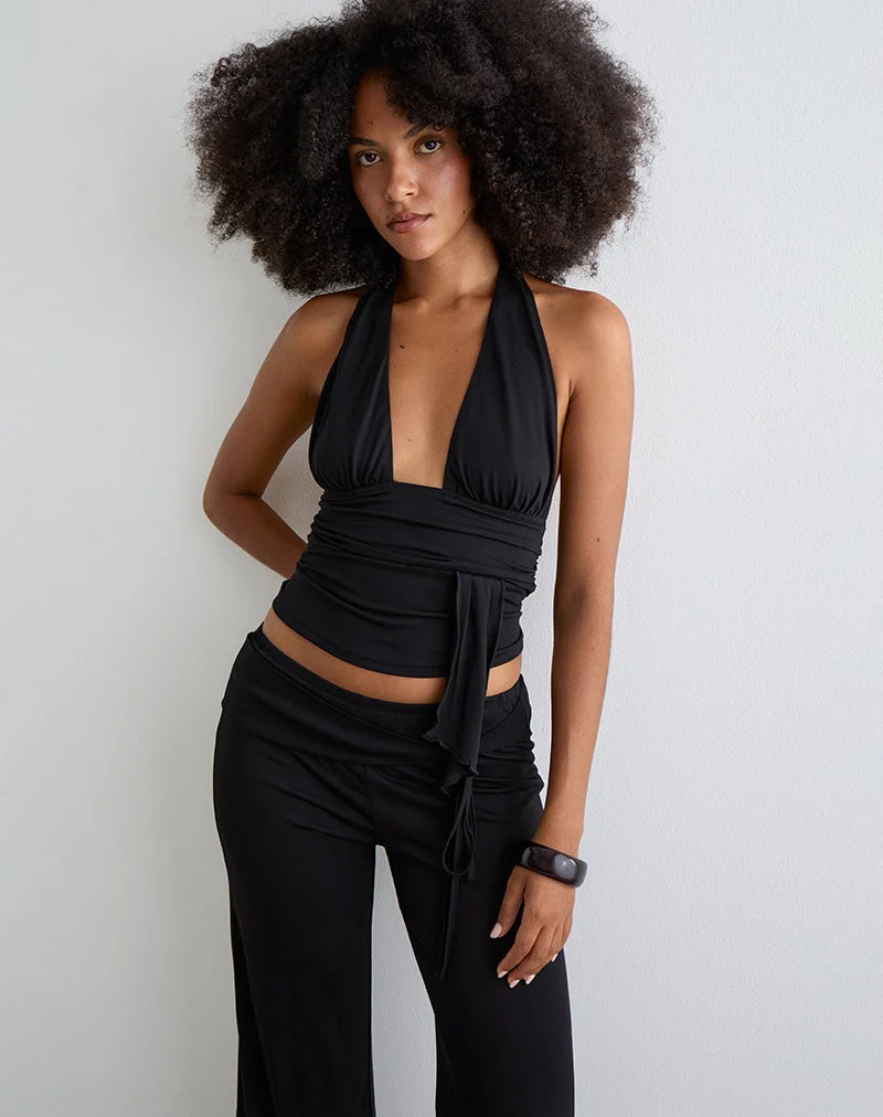 Prilla Halterneck-Top aus Cupro, schwarz