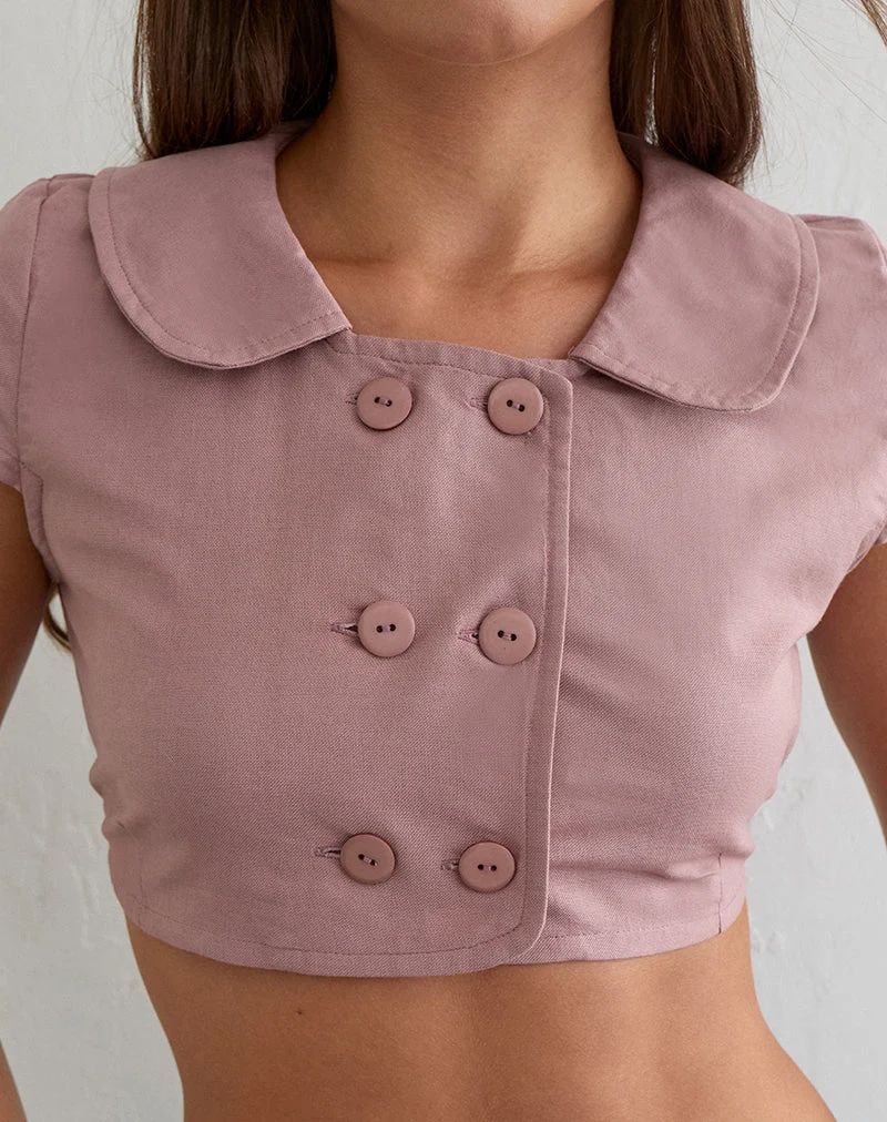 Natami-Cropped-Top aus Leinen in der Farbe „Dusty Rose“