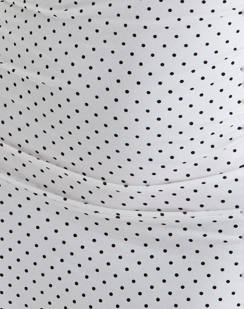 Luscian Plunge Mini Dress in Weiß mit Micro Polka Schwarz