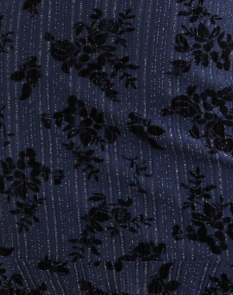 Micaya Minikleid aus flockiertem, schimmerndem Plissee-Stoff in Marineblau
