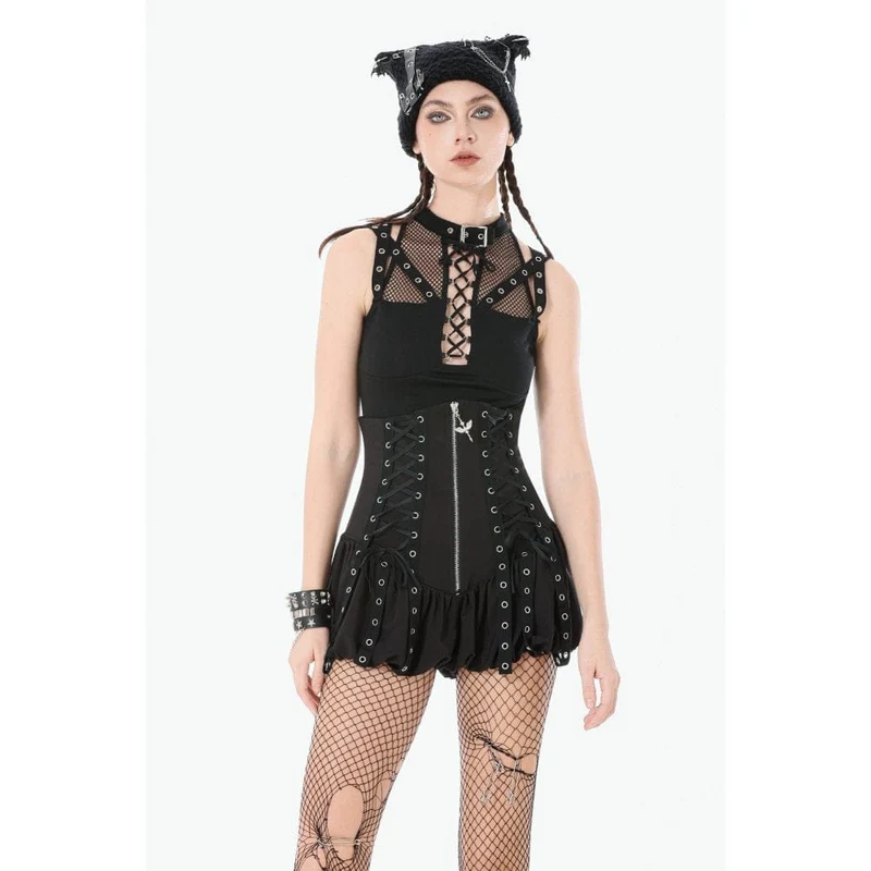 Punk-Shorts mit Ösen und Reißverschluss für Damen