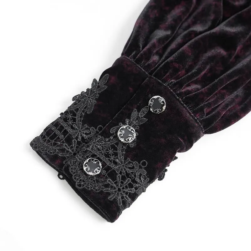 Gothic-Bluse aus Samt für Damen mit Schnürung und langen Ärmeln