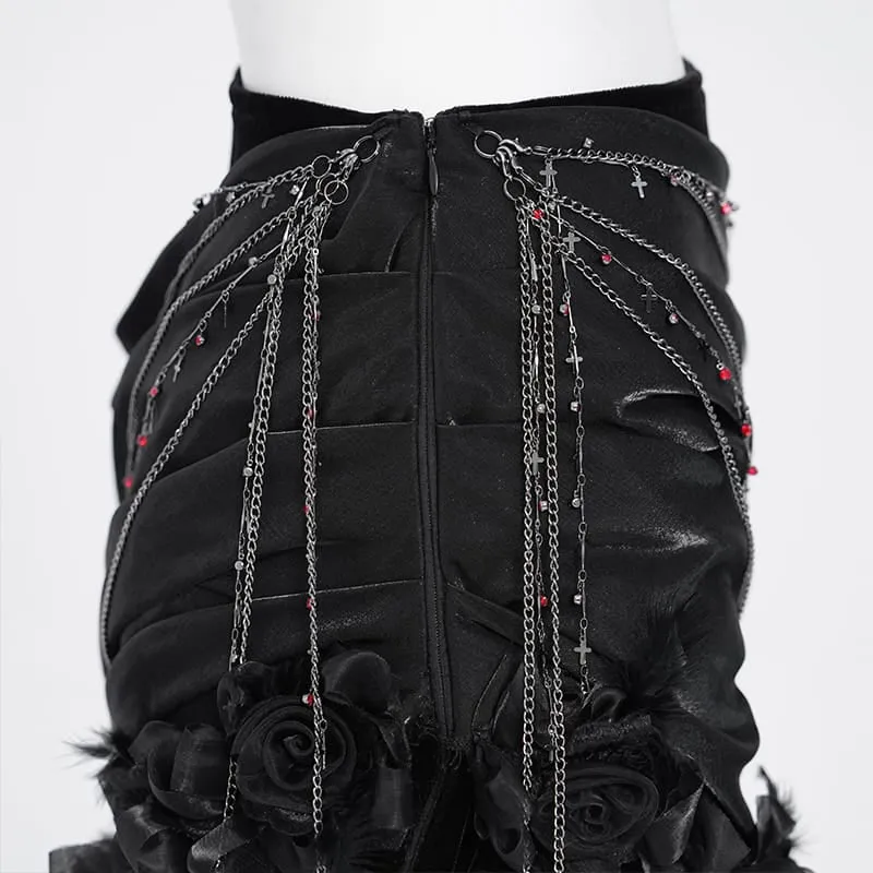 Gothic-Rock mit Rosenkette, asymmetrischem Faltenrock im Meerjungfrauenstil für Damen