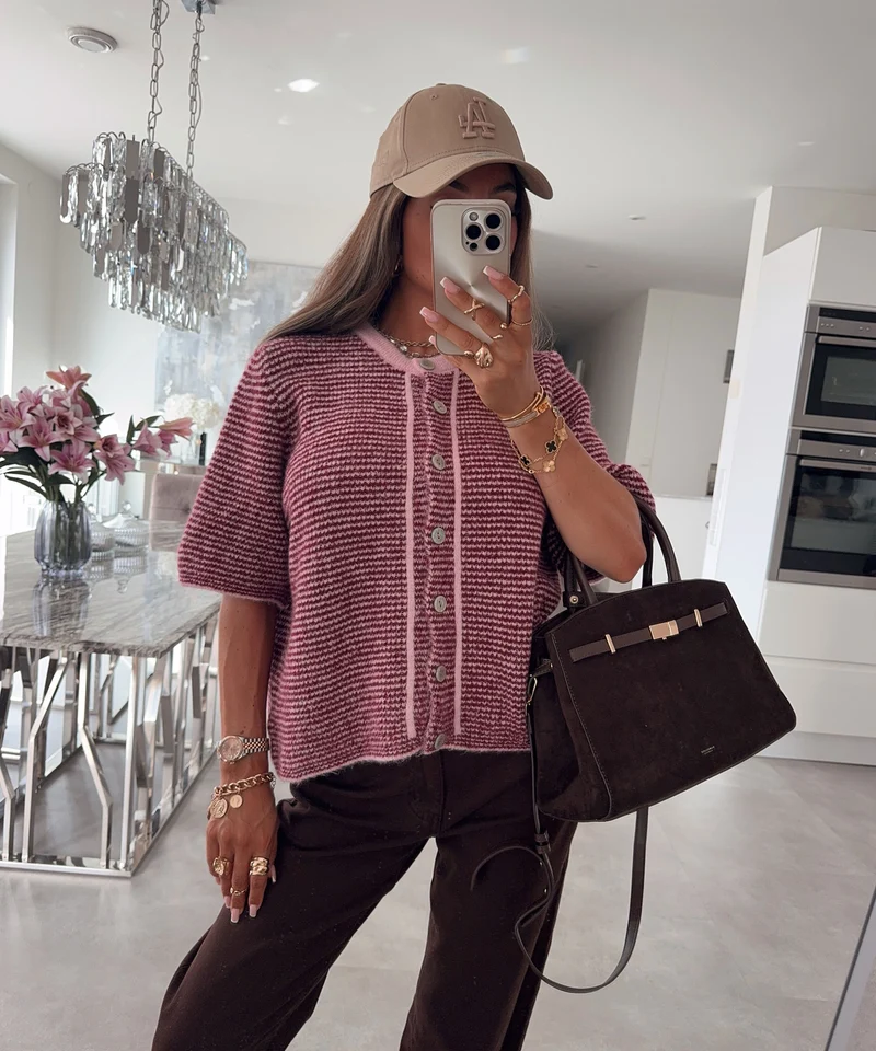 Kurzarm Strickjacke Camilla Weinrot