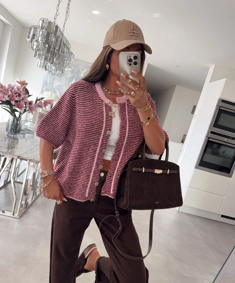 Kurzarm Strickjacke Camilla Weinrot