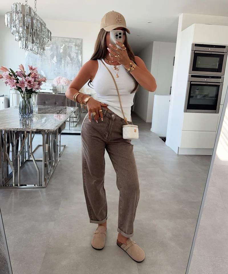 Stretch Mom Jeans Leava Taupe