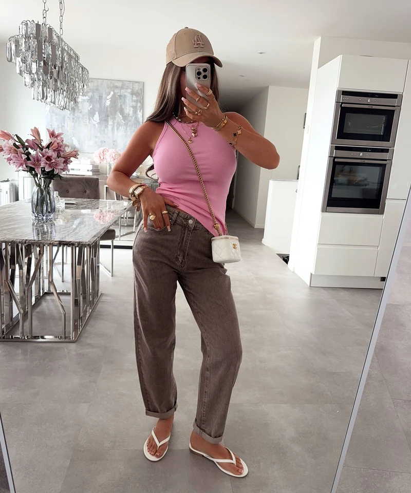 Stretch Mom Jeans Leava Taupe