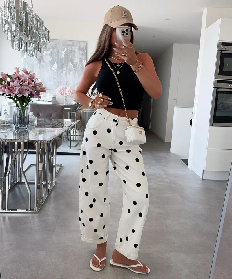 Stretch Balloon Jeans Zita Punkte Weiß