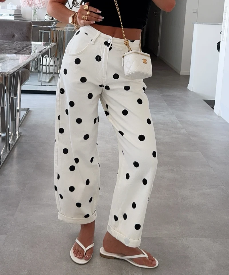 Stretch Balloon Jeans Zita Punkte Weiß