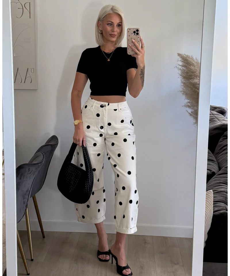 Stretch Balloon Jeans Zita Punkte Weiß