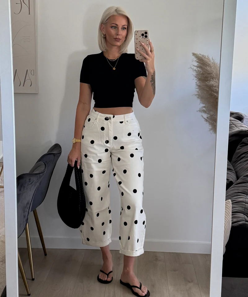 Stretch Balloon Jeans Zita Punkte Weiß